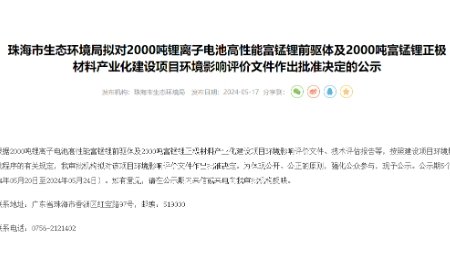 年產2000噸富鋰錳基正極材料項目環評公示