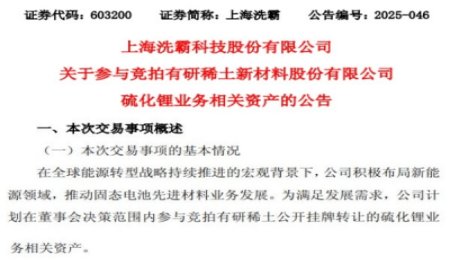 上海洗霸布局硫化物固態電解質！